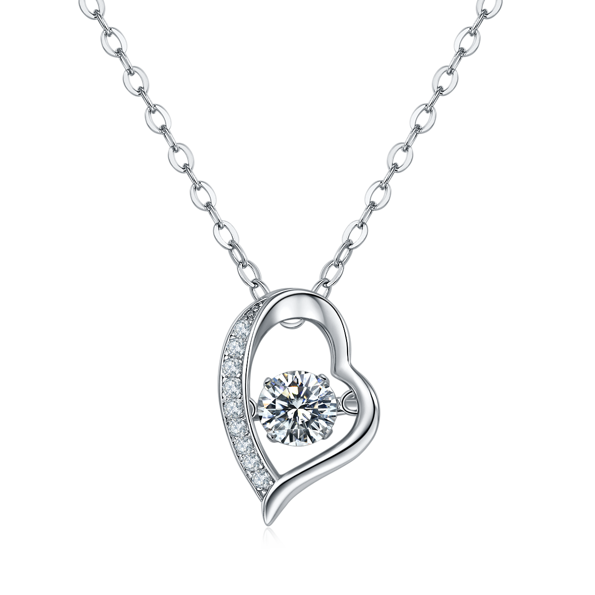 S925 Sterling Silver 0.5ct D Color VVS1 Moissanite Open Heart Necklace 45cm Platinum Plated GRA Certified Gift Box