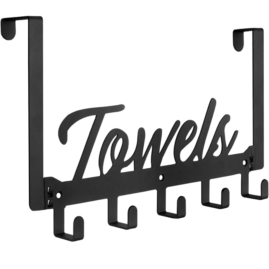 Over The Door Hooks Towel Rack Heavy Duty Door Hanger With 5 Coat Hooks For Bedroom Bathroom Kitchen Black 2