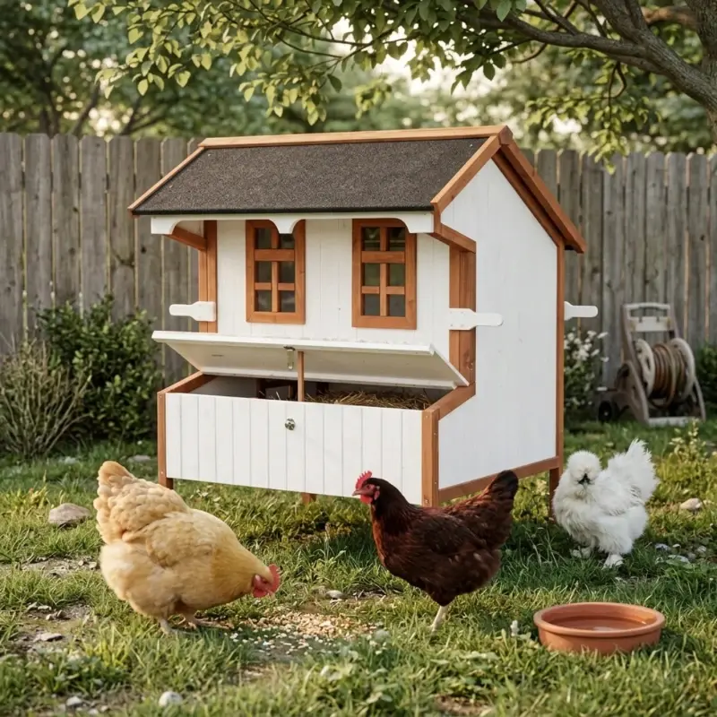 47Chicken Coop, Wooden Chicken House Raised Rabbit Hutch With Waterproof Roof, Nesting Box And Handles For 3-5 Hens, Poultry Cage Portable Hen Pen For Backyard
