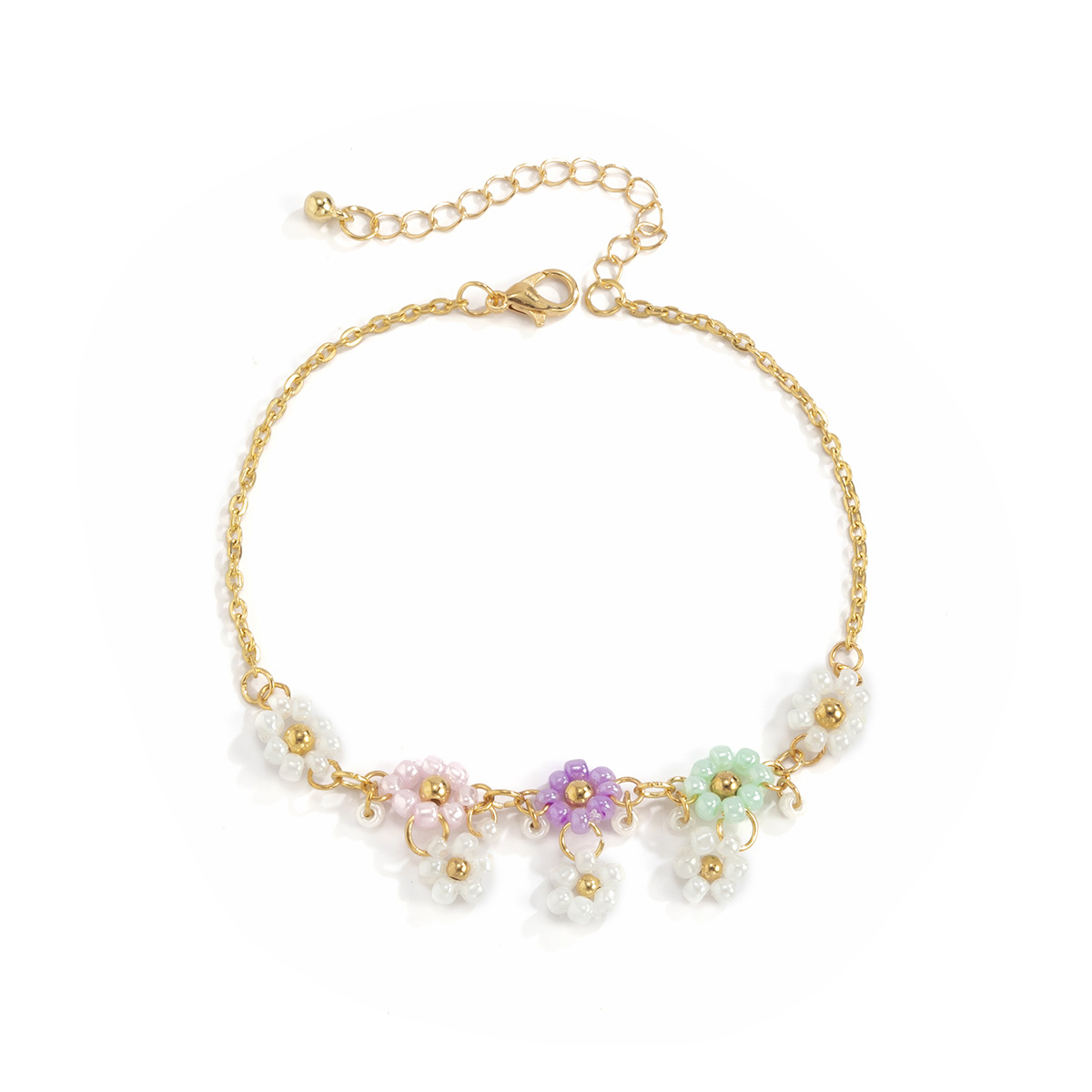 Title 4, Bohemian Daisi Flover Rice Bead Anklet