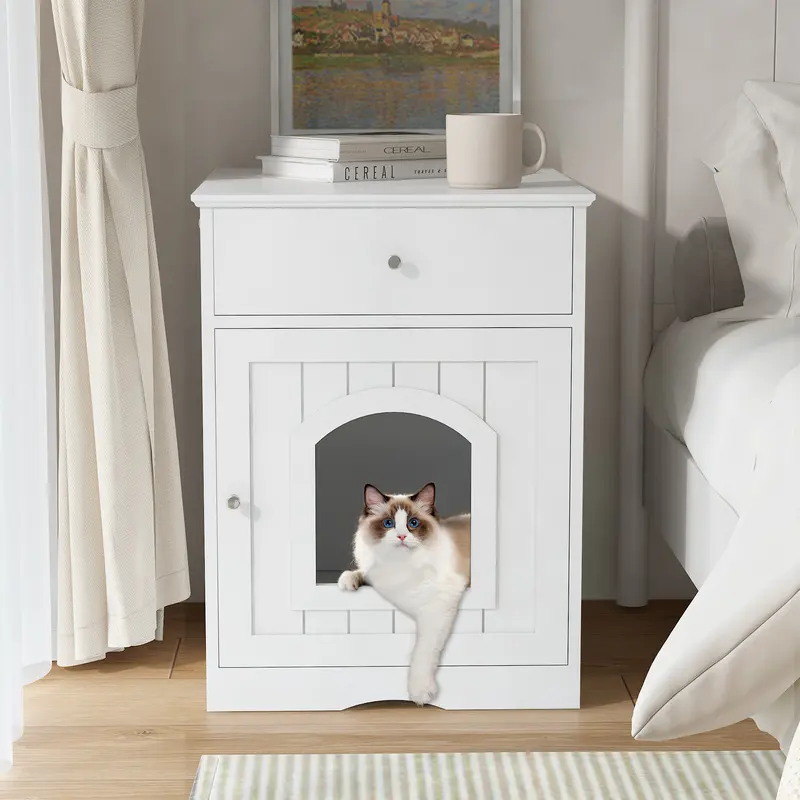 White Wooden Cat Litter Box Enclosure W