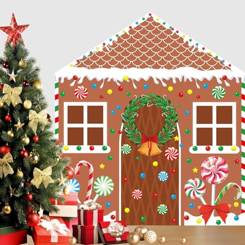 4 Pcs Christmas Gingerbread House Door Cover Decorations Gingerbread Door Cover Christmas House Backdrop For Xmas Holiday Party Supplies Home School Office Photo Booth Decor 3