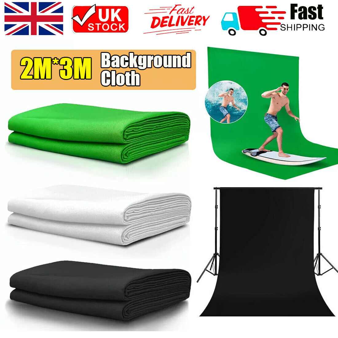 Photography Backdrop Photo Background Fabric Screen Studio 2X3M  Colors UK-Black Style