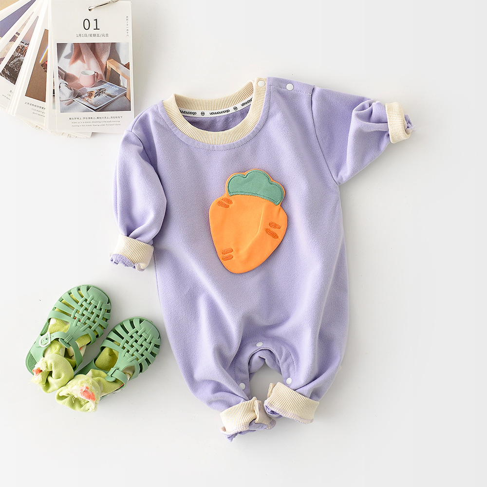 Female Baby Vegetable And Fruit Three-dimensional Embroidery Pullover Jumpsuit