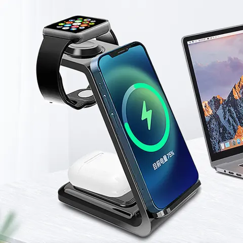 3-in-1 Multi-functional Upright Mobile Phone Holder Dual Coil Wireless
