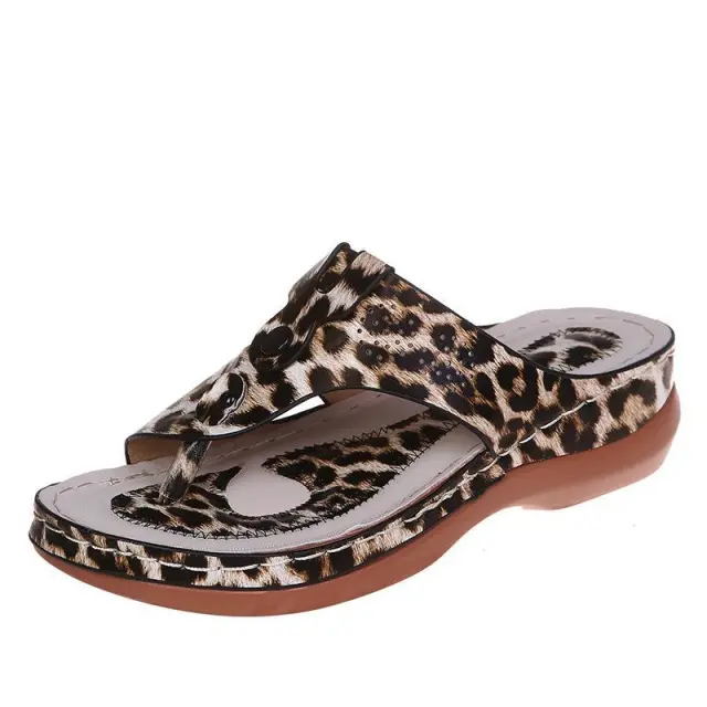 Thong Sandals Women Hollow Out Wedges Shoes Summer Beach Shoes Flip Flops Leopard - Shop at LoveMi
