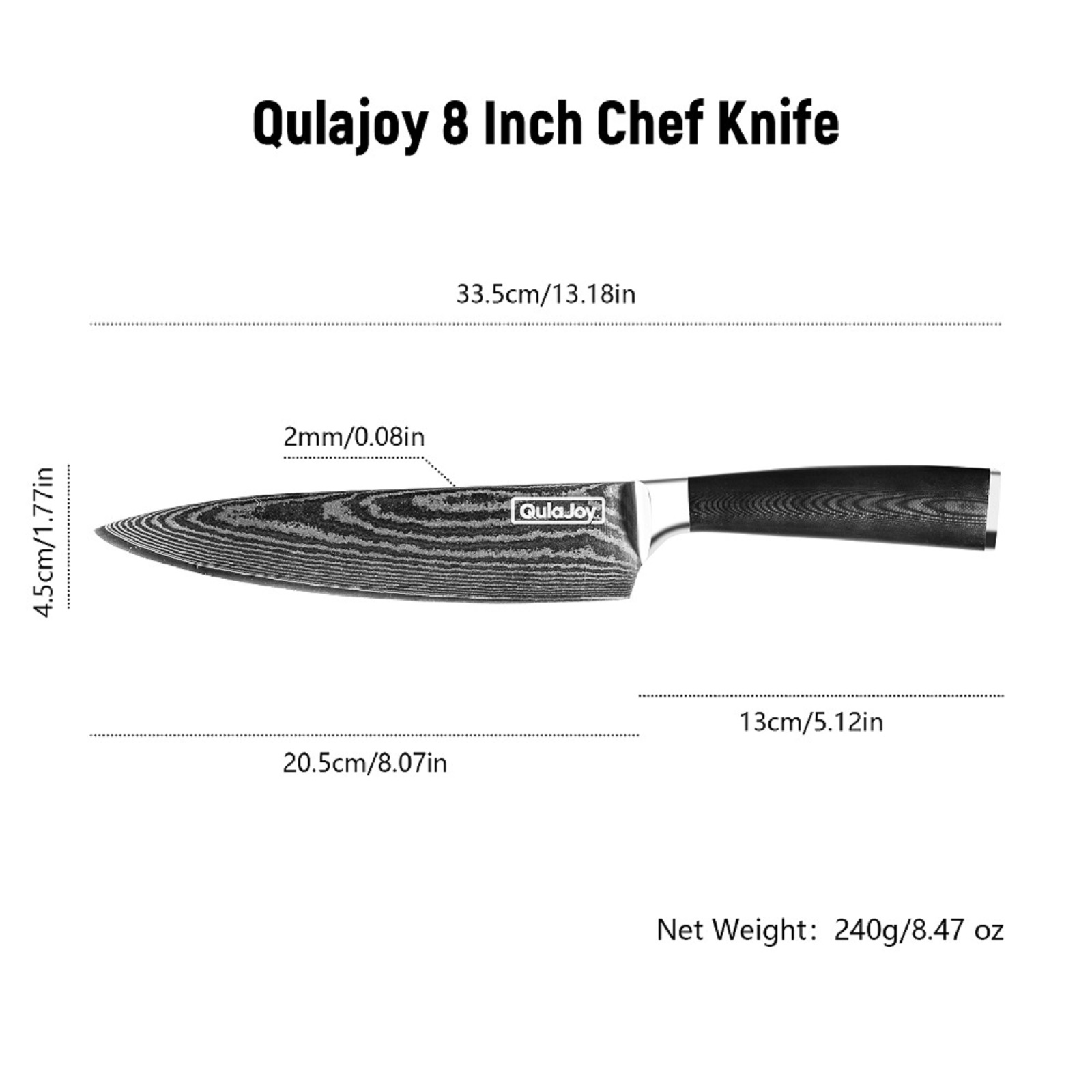 Qulajoy 8 Inch Chef Knife, Ultra Sharp Japanese Damascus VG-10 Blade, Professional Kitchen Knife With Ergonomic G10 Handle And Sheath