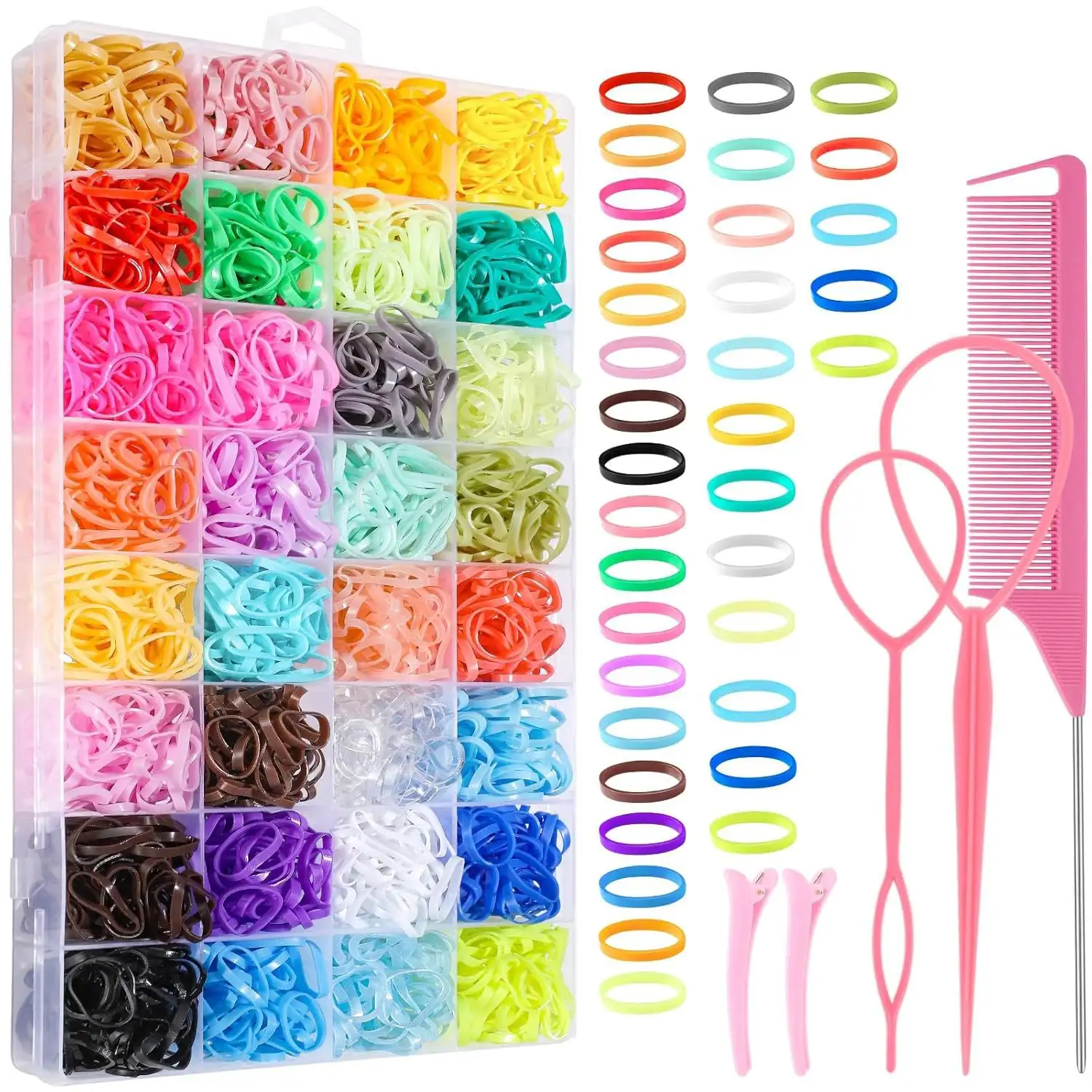 32 Colors Small Hair Rubber Bands With 16 Hair Styling Tools, 2000 Pcs Elastic Girl Baby Hair Ties Mini Hair Bands With Hair Elastic Cutter Hair Accessories Xma