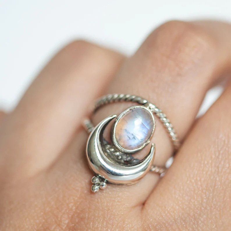 Title 2, Kreativni Bohemian Retro Moon Stone Ring Fashio...