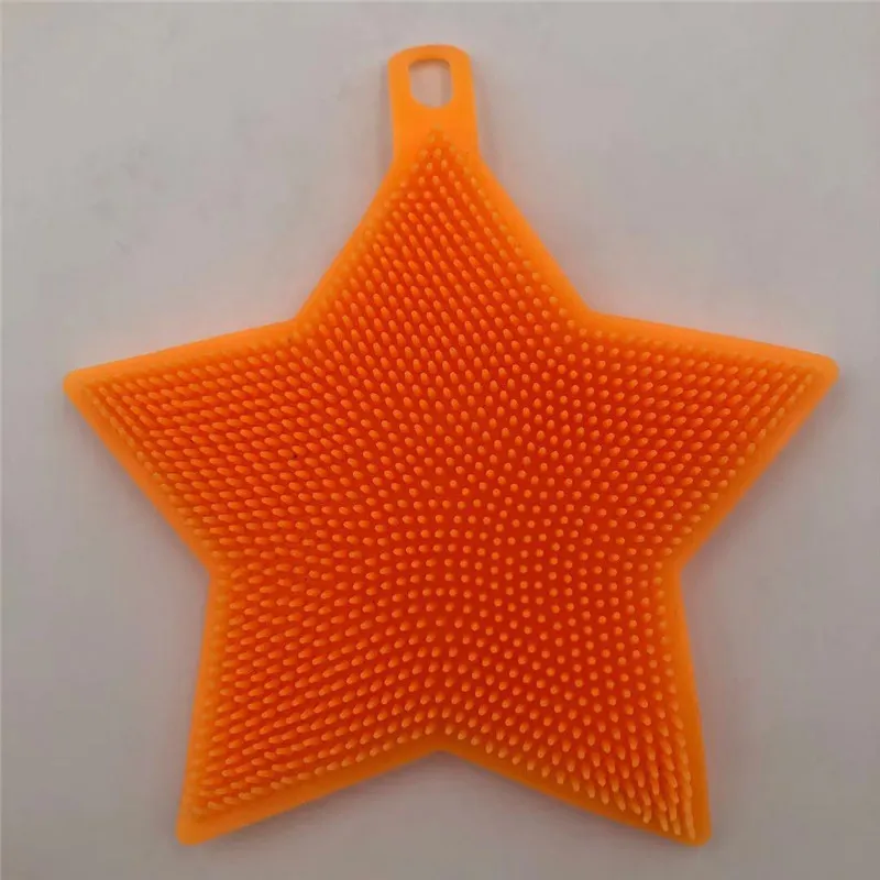 Silicone Dishwashing Brush Five Pointed Star Dishwashing Brush Kitchen Tool - Orange