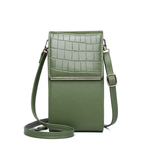 One shoulder Oblique Cross covered Mini Stone Grain Coin Purse Green - Shop at LoveMi