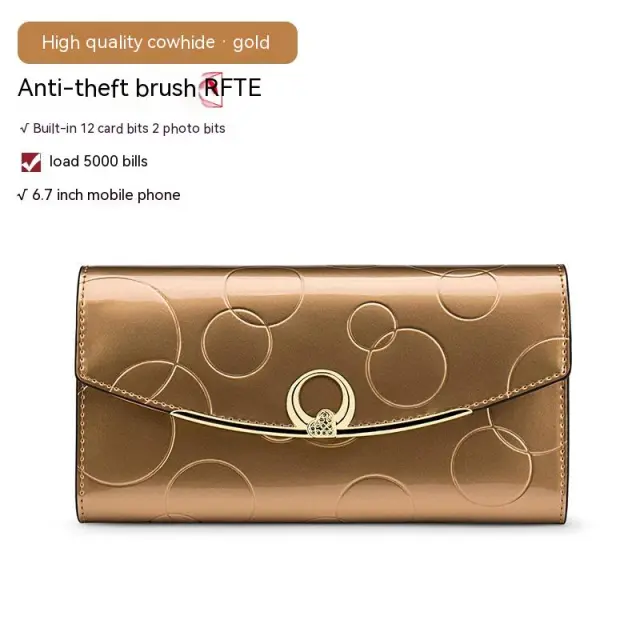 Women's Real Leather Long Large Capacity Wallet Clutch Bag Gold - Shop at LoveMi