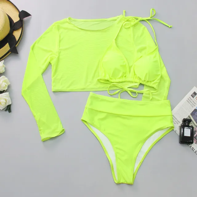 Mesh Three piece Bikini Split Swimsuit Green - Shop at LoveMi