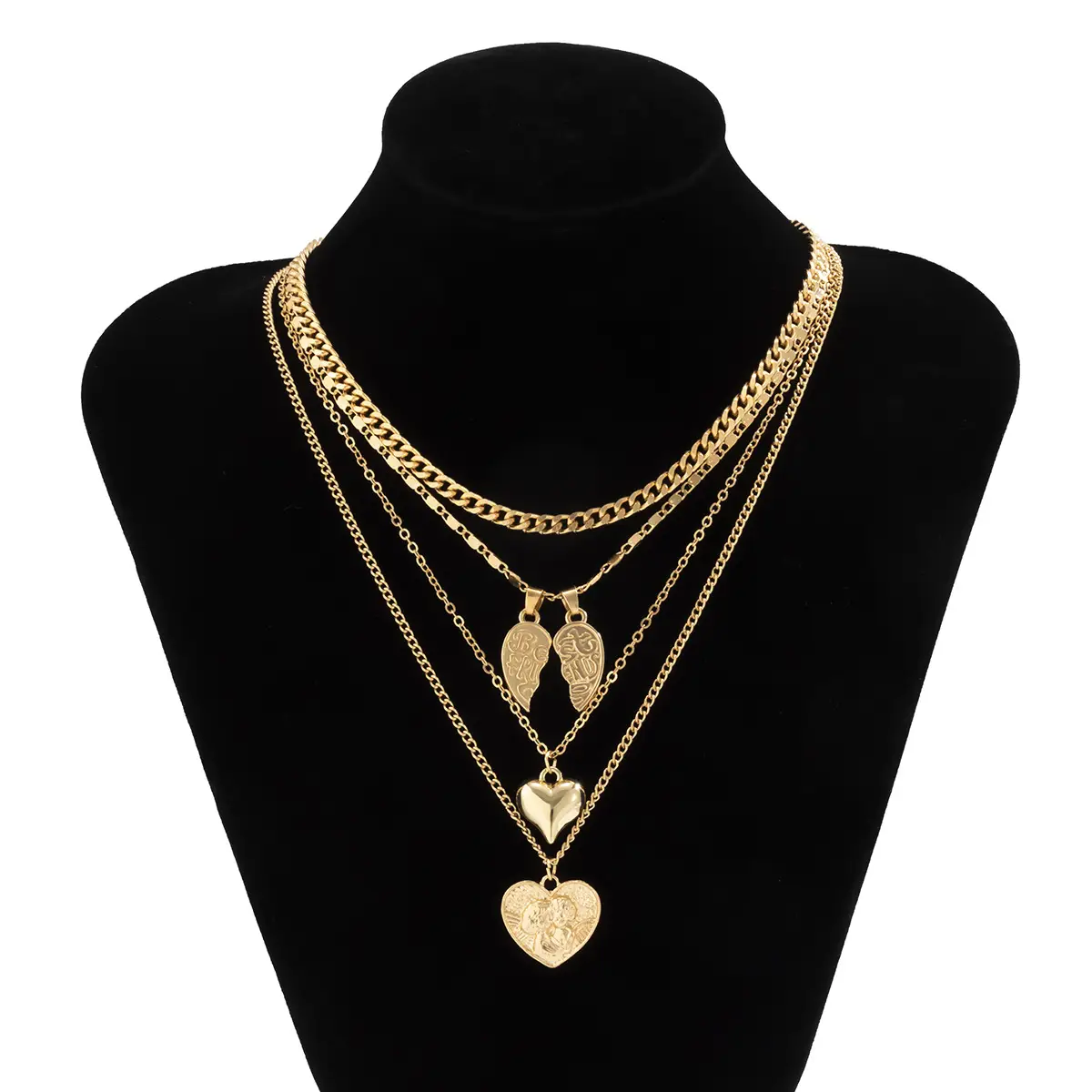 Multi-Layer Heart Pendant Necklace Set