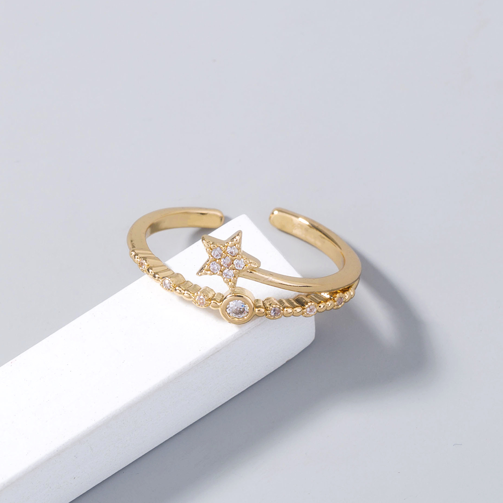 Gold Micro-inlaid Pentagram Ring Accessories For Women