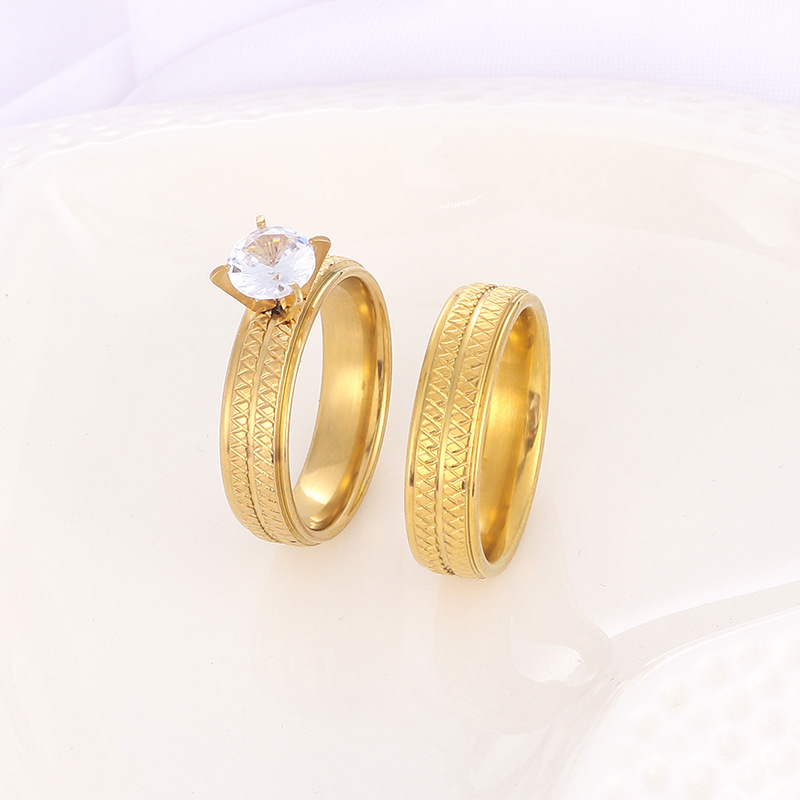 Stainless Steel Diamond Argyle Pattern Couple Rings