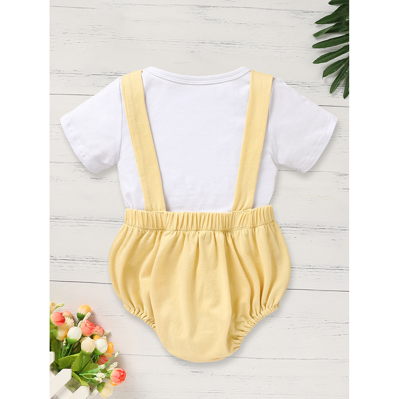 Infant Baby Boy Gentleman Outfit Summer Short Sleeve Crew Neck T Shirt First Birthday Suspender Romper Jumpsuit Set — view 3