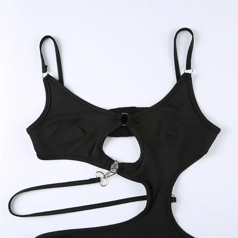 Irregular Hole Hollowed-out Slim Fitting Sling One-piece Top