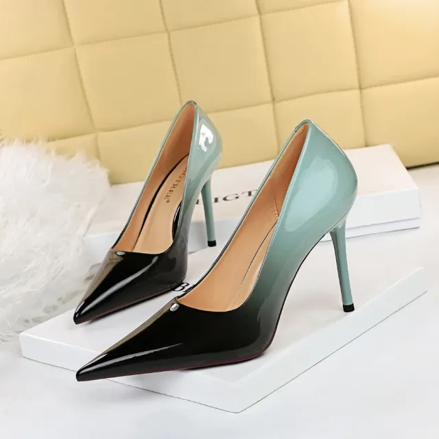 Women's High Heel Pointed Toe Glossy Patent Leather Shoes Blue - Shop at LoveMi