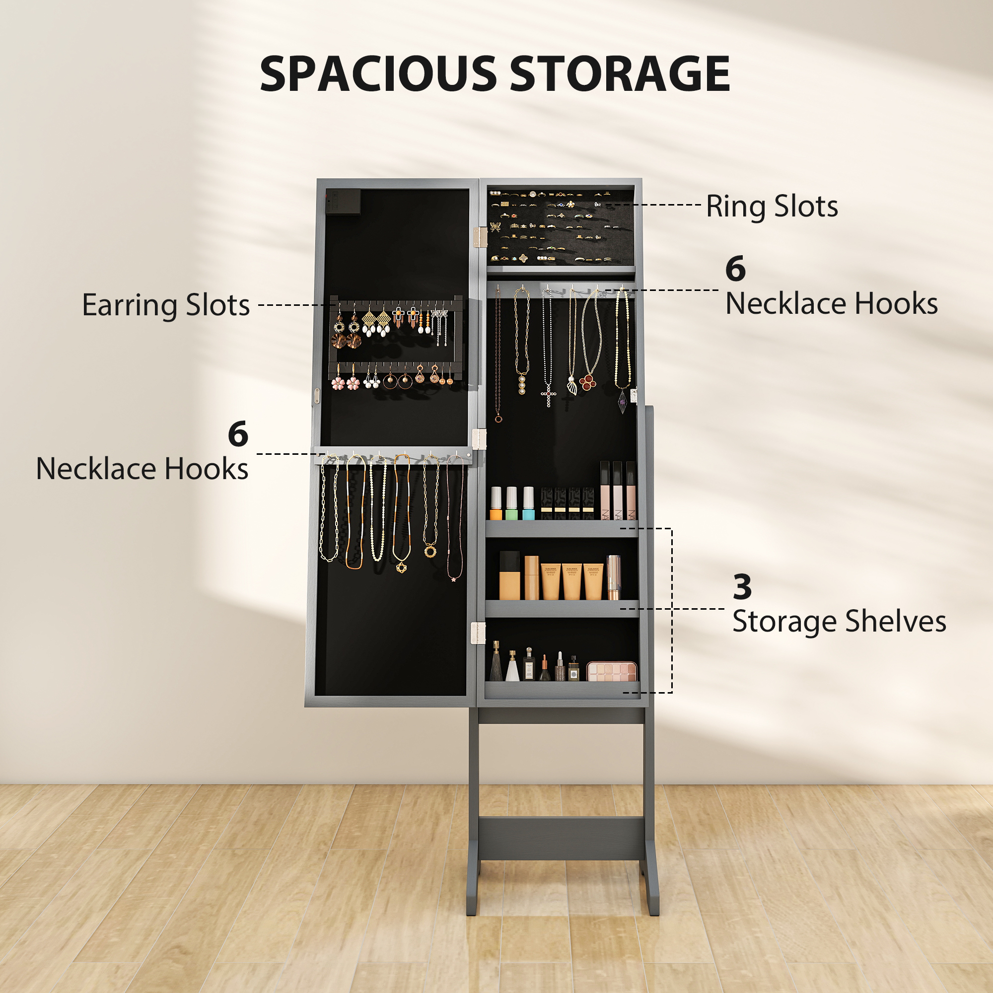 Independent Mirror Jewelry Storage Cabinet — image 7