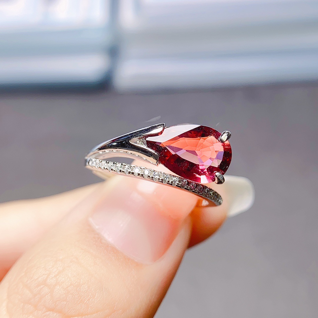 S925 Silver Inlaid Natural Tourmaline Ring - Image 2