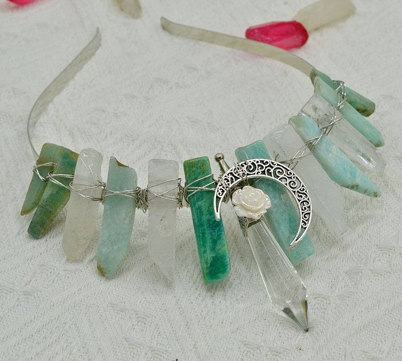 Natural Crystal Column Handmade Crown Hair Accessories — foto 6