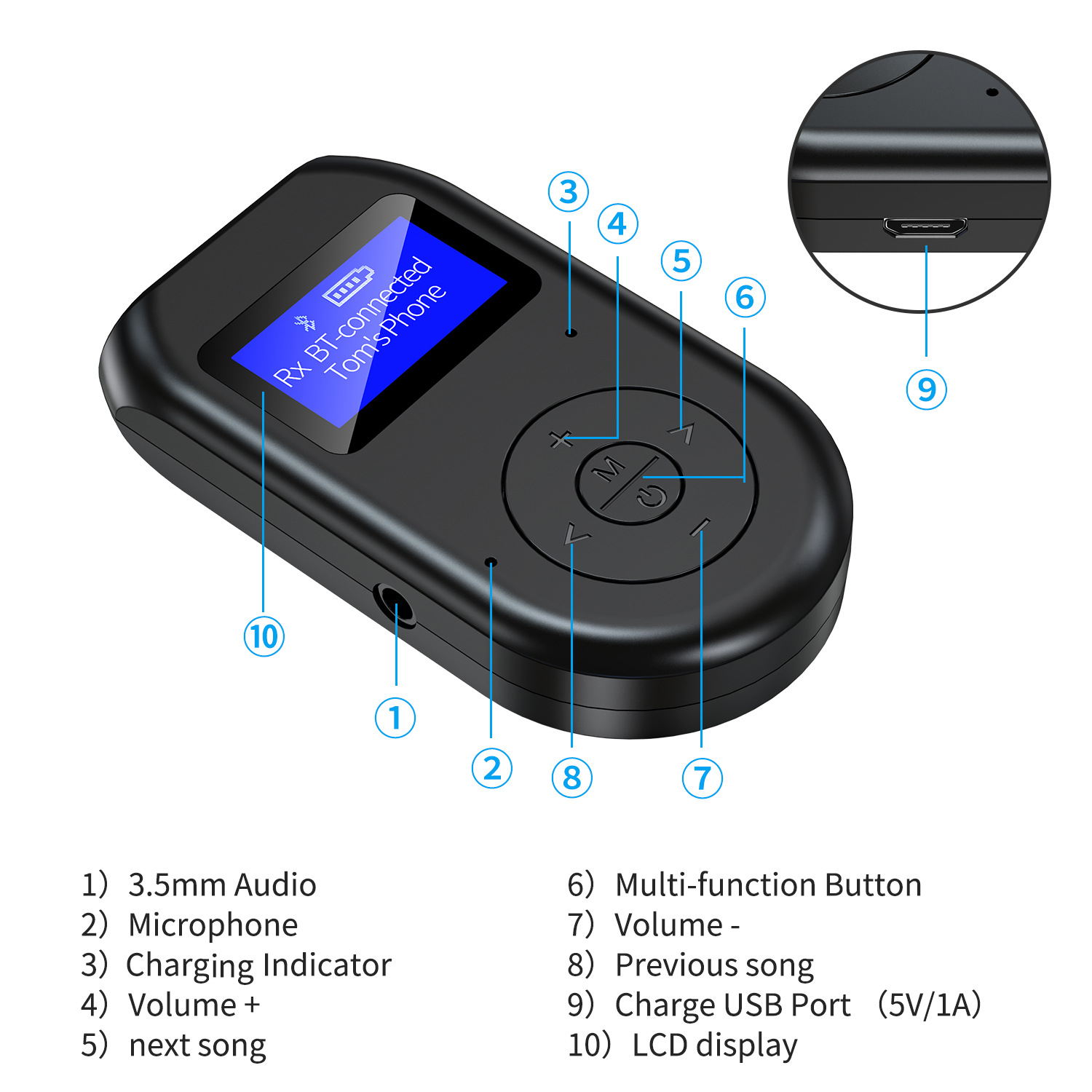 New LCD Bluetooth Adapter 5.0 USB Adapter