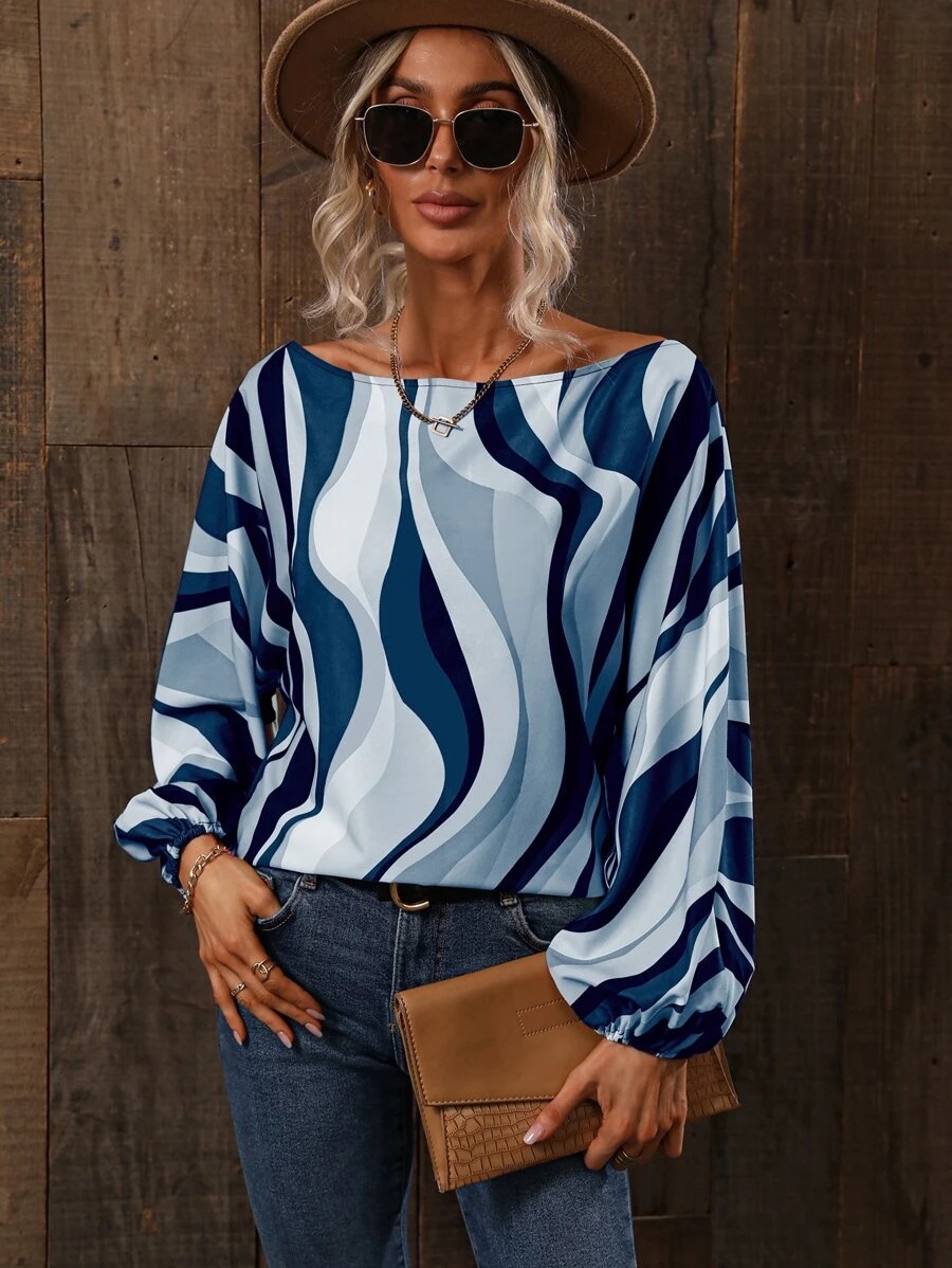 Title 17, Summer Painted Off-shoulder Bishop Sleeves Top