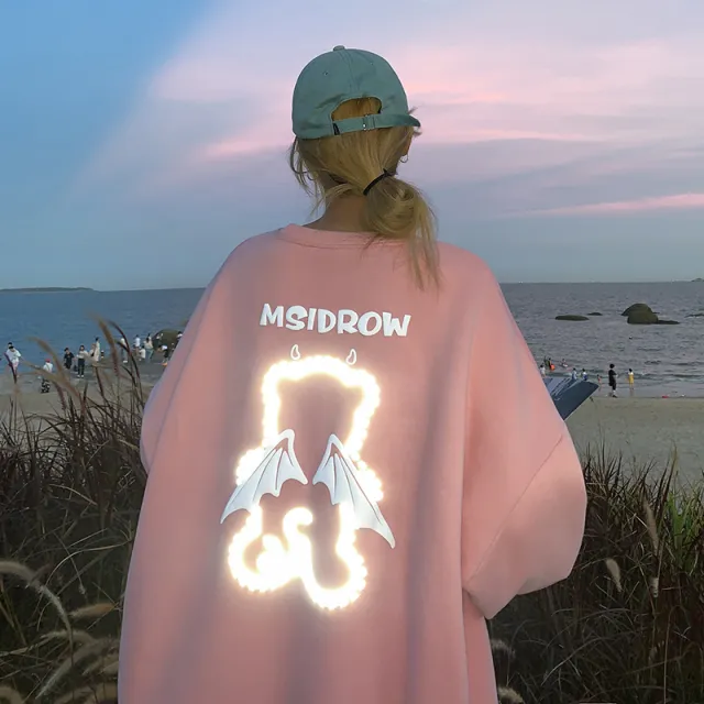 Sweater Women Loose Korean Hiphop American Top Pink - Shop at LoveMi
