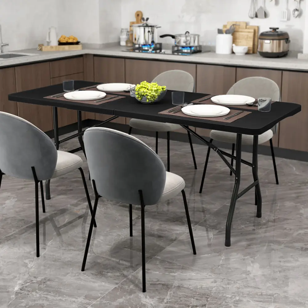 6 Ft Portable Folding Table 350 LBS Fold-in-Half Table With HDPE Tabletop For Use In Picnics, Camping, Or Indoors