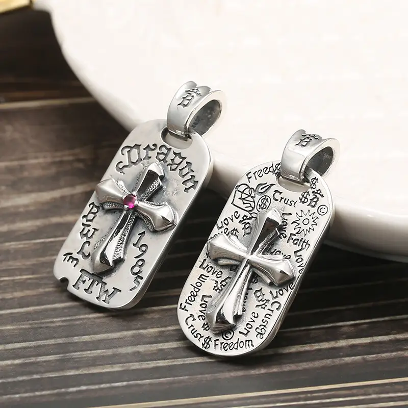 S925 Pure Distressed Thai Silver Cross Necklace For Men