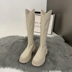 Women's Fashionable And Versatile Back Zipper Thigh-high Boots - Beige - View 1