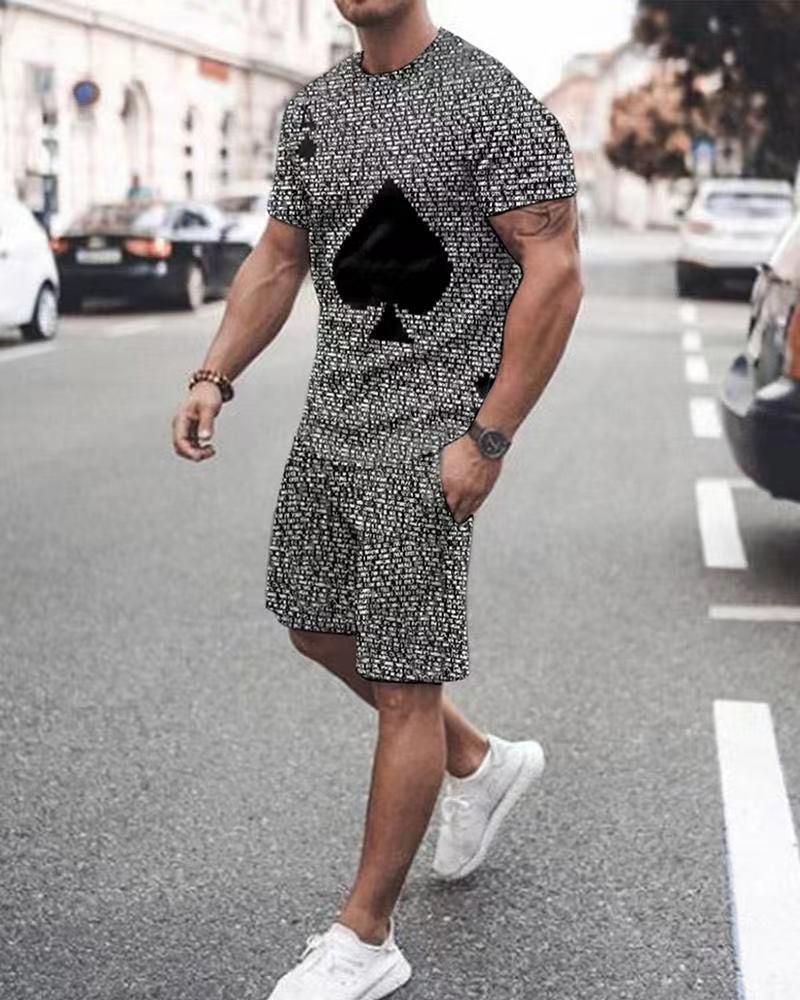 Men's Playing Card Printing Short-sleeved Shorts Suit
