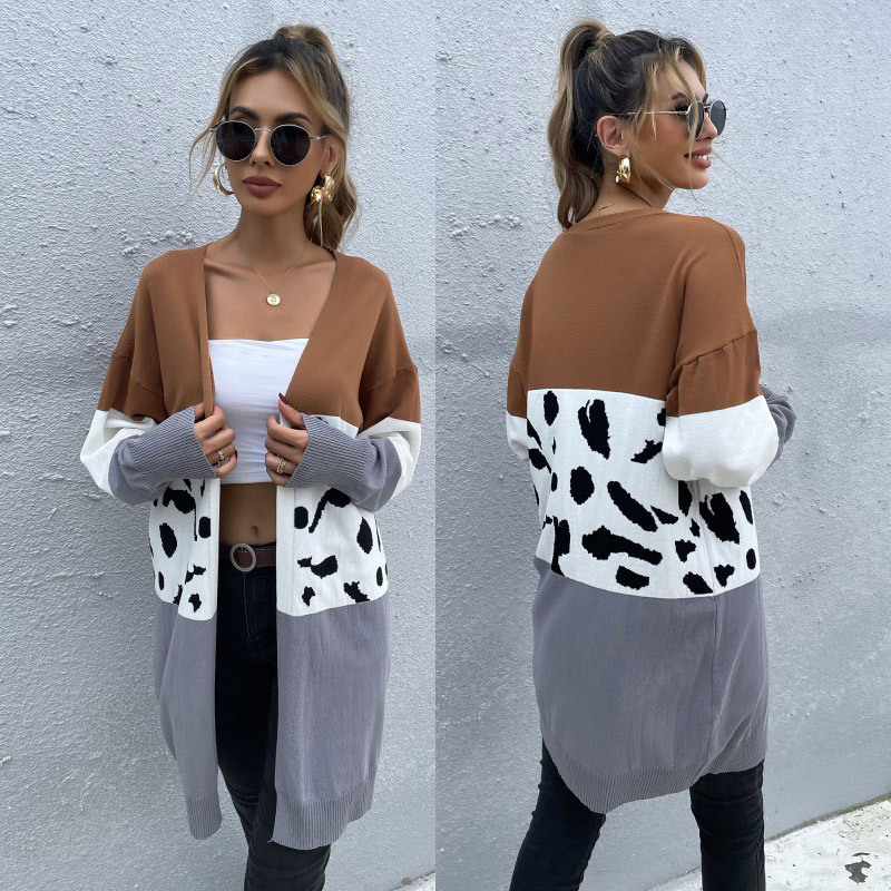 Title 5, Long Leopard Print Panel Cardigan Knitted Sweat...