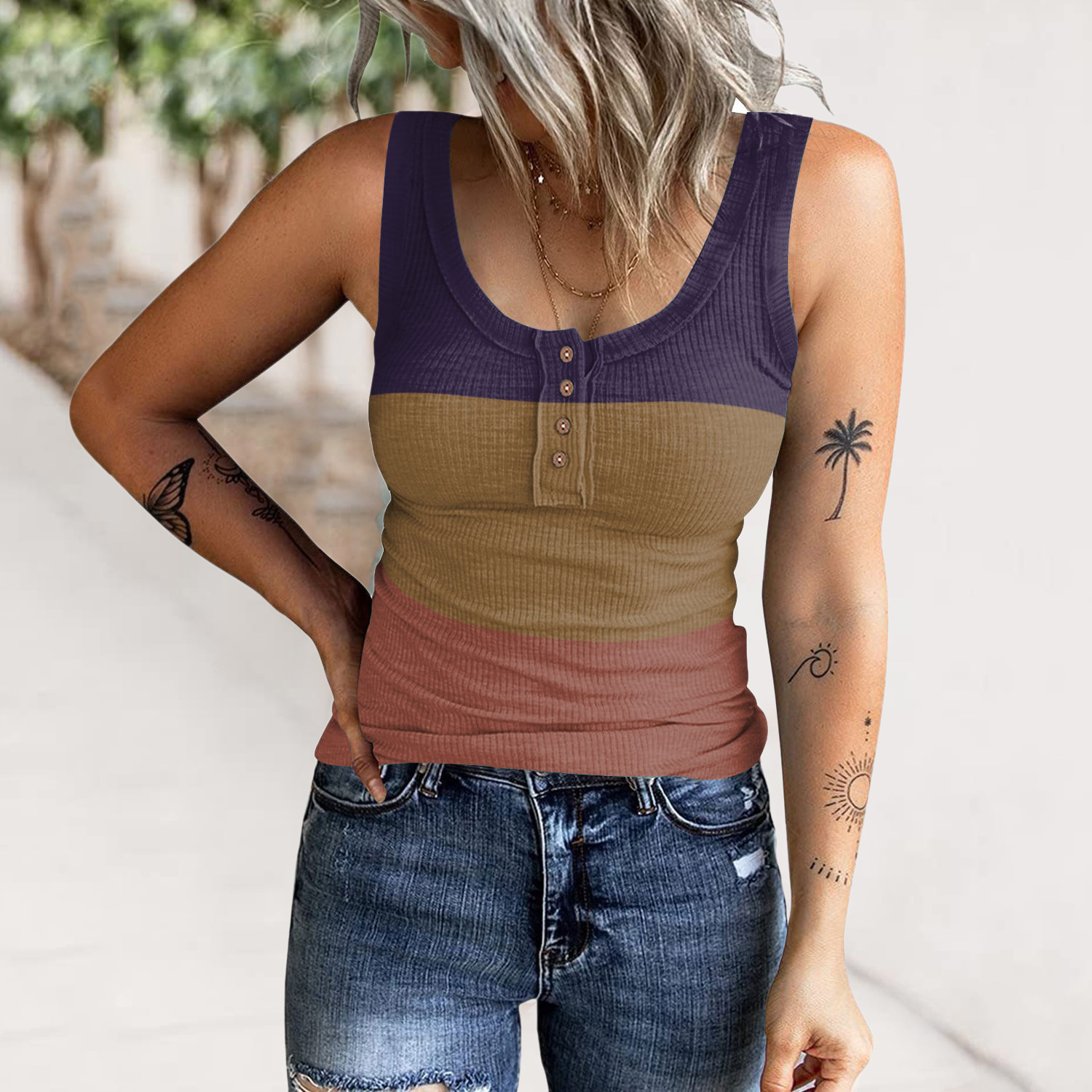 Women's Fashion Colorblock Gradient Sleeveless Tank Top