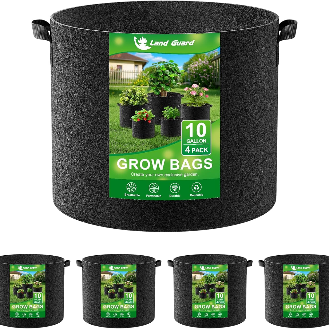 Sacs de culture en tissu, 4 paquets, 10 gallons, pots de jardin non tissés épais – Image 5