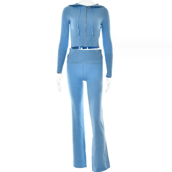 Hoodie Suit Sports Leisure Sexy Zip Long Sleeve Sweater and High Waist Long
