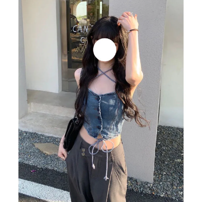 Sweet And Cool Denim Camisole Women's New Slim Fit - Picture Color-L