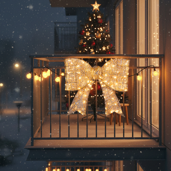 Pre-lit Outdoor Giant Bowknot Christmas Decoration, Lighted Metal Frame With 124 Warm White LED Lights… image 9