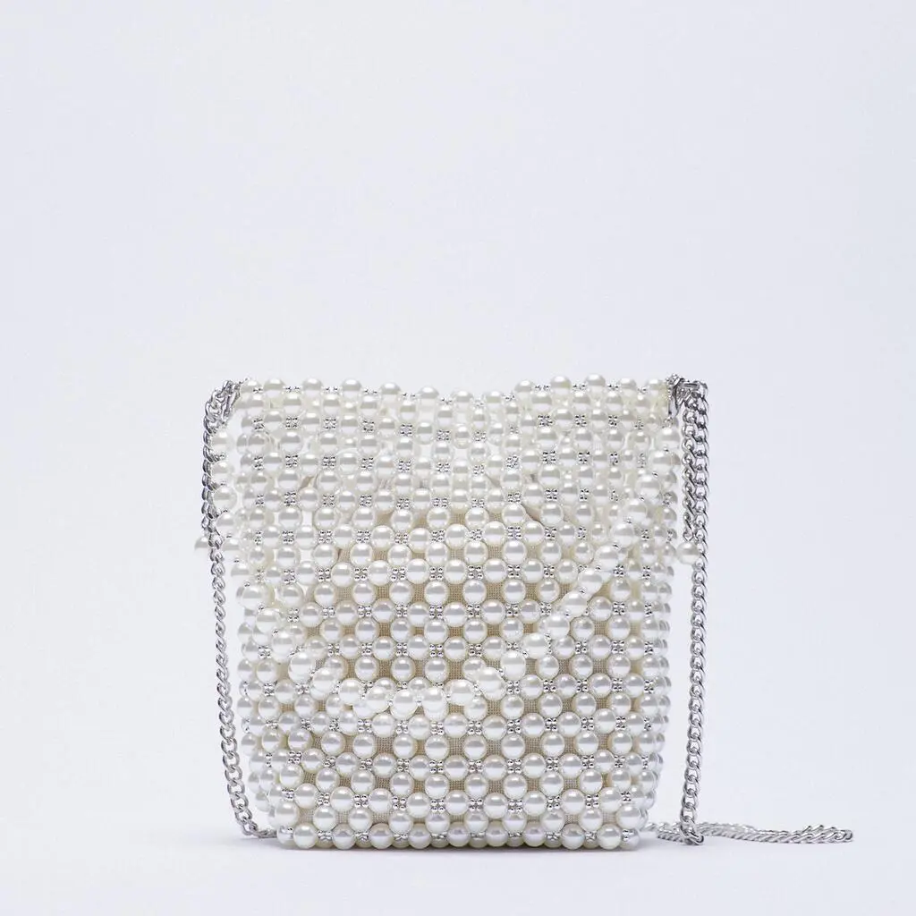 Beaded Woven Summer One-shoulder Diagonal Handbag - White