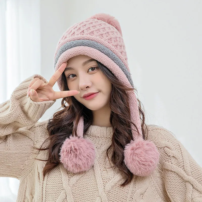 Women's Fashion Ear Protection Korean Woolen Hat - Pink