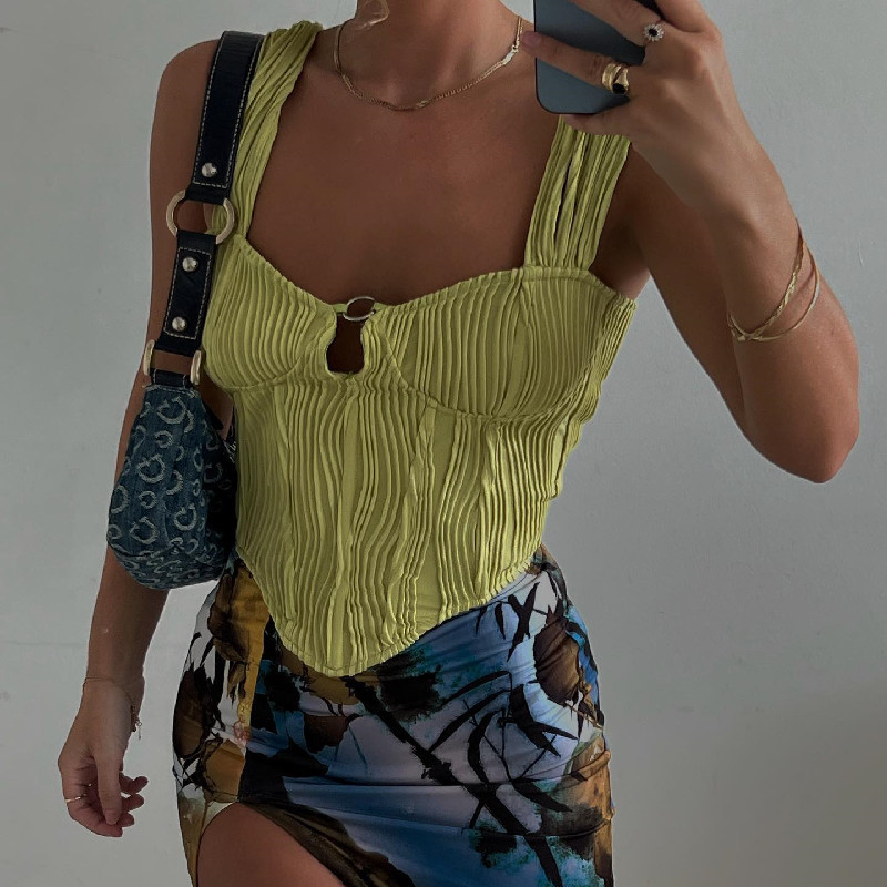 Summer Women's French Square Neck Pleated Camisole