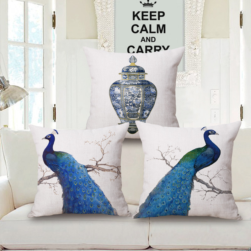Household Fashionable Ink Painting Peacock Pillowcase