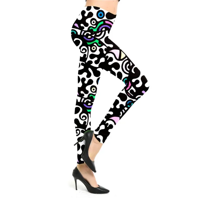 European And American Cartoon Abstract Graffiti Print Leggings Women Black And White Puzzle - Shop at LoveMi