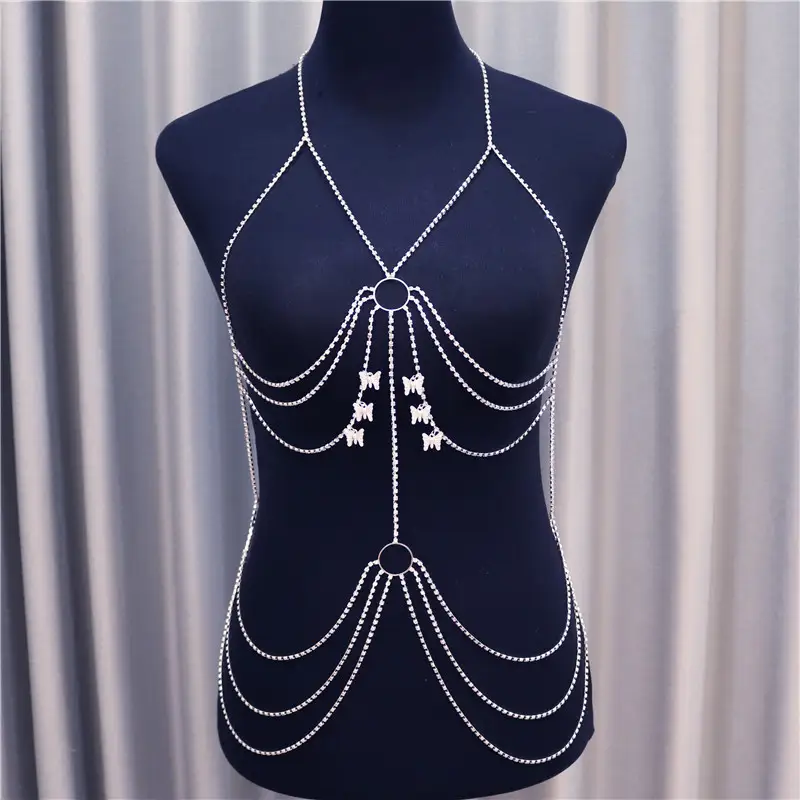 European And American Sexy Butterfly Pendant Multi-layer Rhinestone Waist Chain