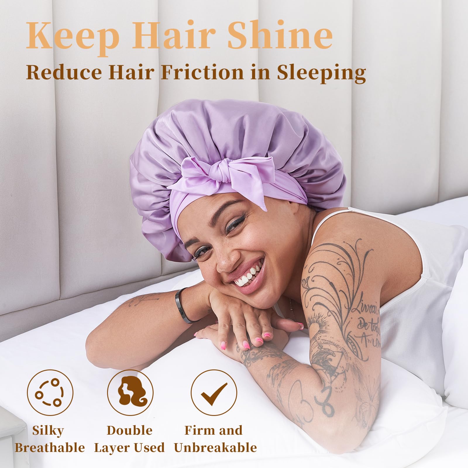 Silk Bonnet For Sleeping Women, Satin Hair Bonnet For Sleeping For Wavy Curly Natural Hair Women Men - Image 5