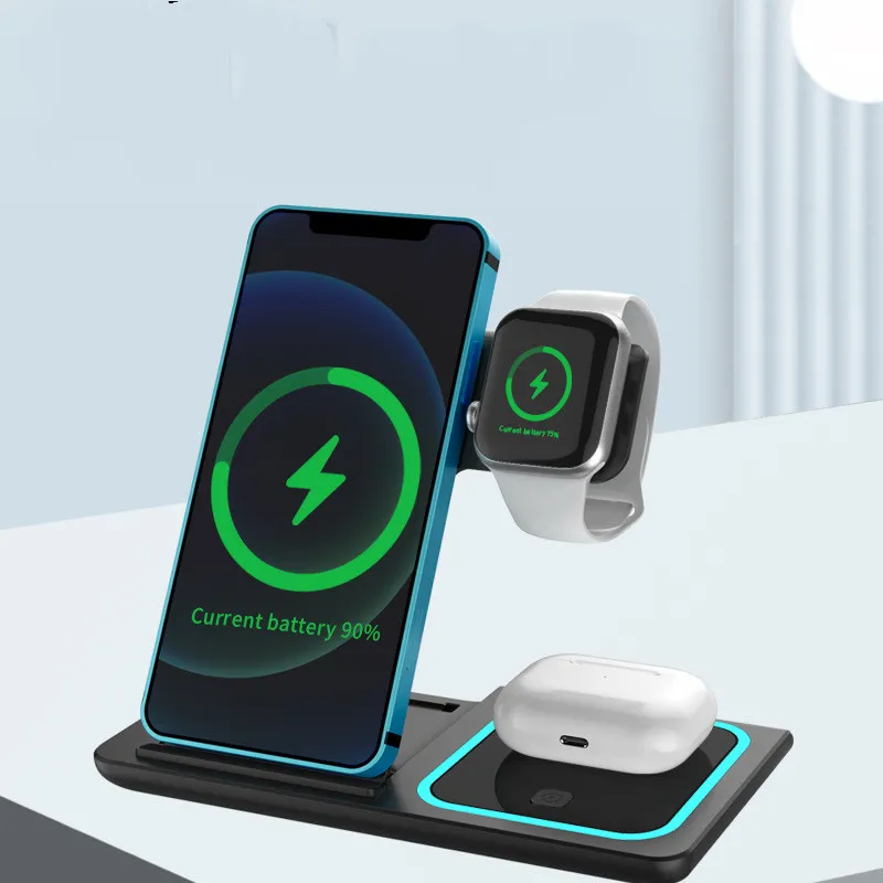 Three-in-one Wireless Charger Electrical Foldable Double Wire Ambience Light Mobile Phone Wireless Charger Wireless Charger – image 6