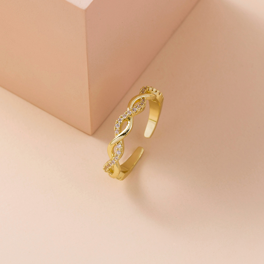 Gold Micro Inlaid Jane Twist  Ring Female Accessory Finger