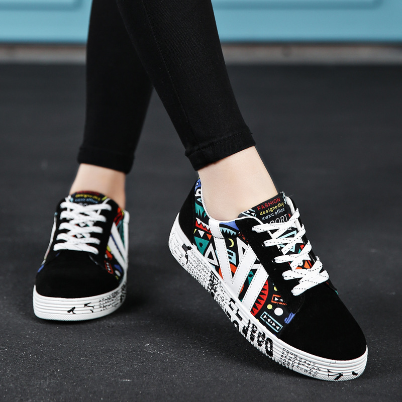 Title 8, New autumn fashion graffiti low-cut canvas shoes