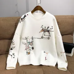 Youthful Vitality Soft And Delicate Embroidered Cotton Sweatshirt - White - View 1